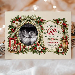 Weihnachtsbaby Ankündigungsfoto unterwegs Feiertagskarte