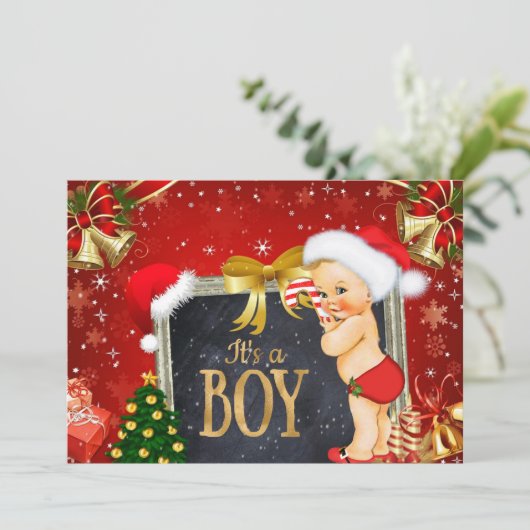 Weihnachtsbaby-Duschen-Einladung mit einem Einladung (Stehend Vorderseite)