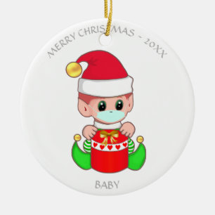 Weihnachtsbaby-Elf mit Gesichtsmaske Keramik Ornament