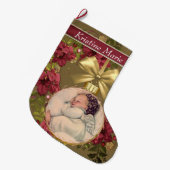 WeihnachtsBaby-Engels-Goldverzierung mit Blumen Großer Weihnachtsstrumpf (Vorderansicht (hängend))