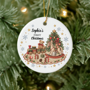 Weihnachtsbaby-Foto im Vintage-Stil Keramik Ornament