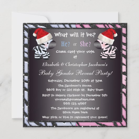 Weihnachtsbaby-Geschlecht decken Zebras u. Einladung (Vorderseite)