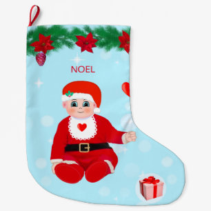 Weihnachtsbaby, Herz, Poinsettias und Kiefer Großer Weihnachtsstrumpf