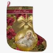 Weihnachtsbaby-Jesus-Goldverzierung mit Blumen Großer Weihnachtsstrumpf (Vorderseite)