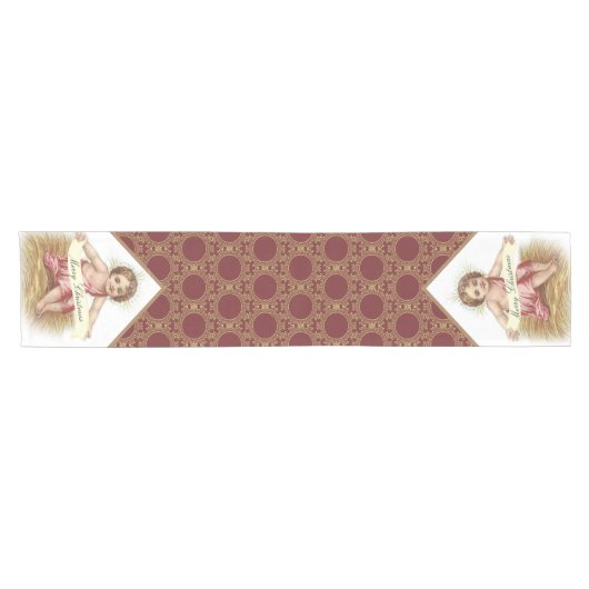 Weihnachtsbaby Jesus in den Krippen-frohen Kurzer Tischläufer (Horizontal)