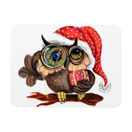 Weihnachtsbaby Owl mit Geschenk Magnet (Horizontal)