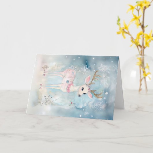 Weihnachtsbabys Hirsche Feiertage Gruß Karte (Gelbe Blume)