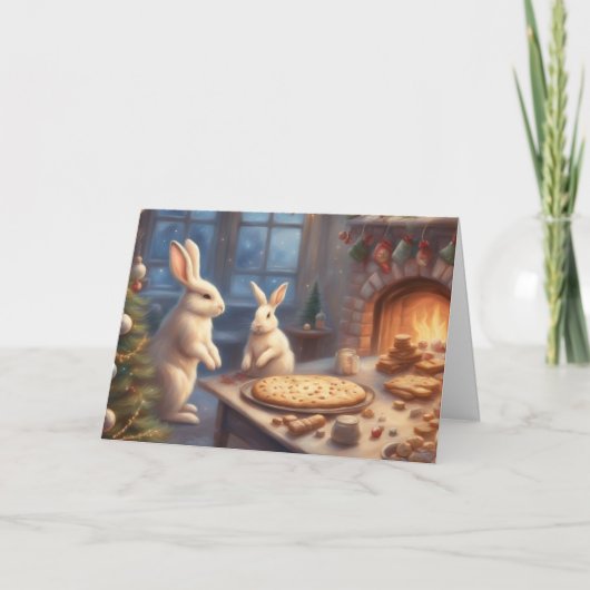 Weihnachtsbacken der Hasenfamilie Karte (Vorderseite)