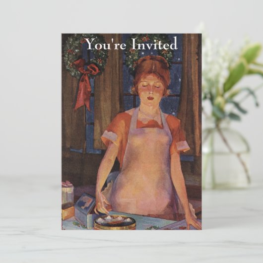 Weihnachtsbacken Vintag Einladung (Stehend Vorderseite)