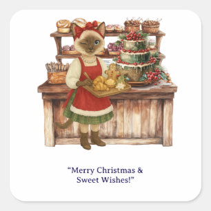 Weihnachtsbäckerei für Katzenliebhaber Quadratischer Aufkleber