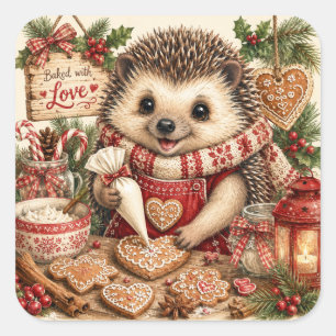 Weihnachtsbäckerei Igel Quadratischer Aufkleber