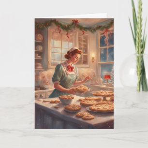 Weihnachtsbäckerei in einer Vintage-Küche der 50er Karte