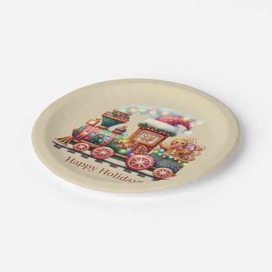 Weihnachtsbäckereizug Party Pappteller (Schrägansicht)