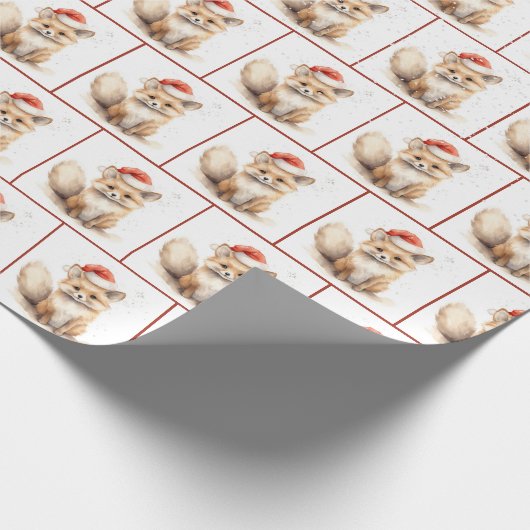 Weihnachtsbäckerfox in Schneeflocken Geschenkpapier (Ecke)