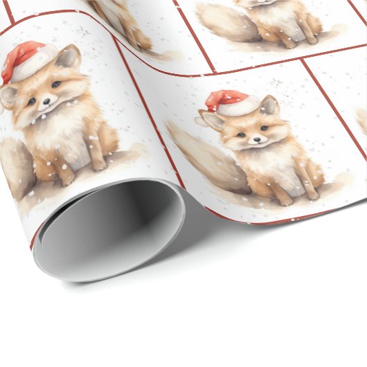 Weihnachtsbäckerfox in Schneeflocken Geschenkpapier (Rolleneckpunkt)