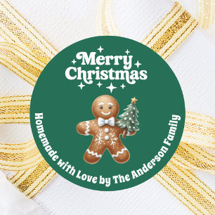 Weihnachtsbäckermann handgemacht grün runder aufkleber