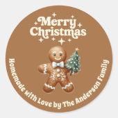 Weihnachtsbäckermann handgemachte Braunbeige Runder Aufkleber (Vorderseite)