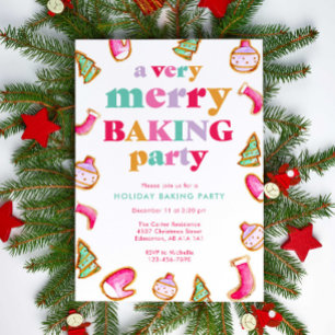 Weihnachtsbackparty Farbige Feiertagscookies Einladung