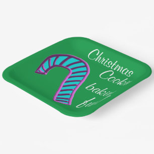 Weihnachtsbackspaß mit blauen rosa Zuckerstangen  Pappteller
