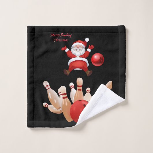 Weihnachtsbadehandtuch-Sets, Santa Bowling Badhandtuch Set (Waschlappen)
