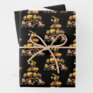 Weihnachtsbagger-Bau-LKW-Baum Geschenkpapier Set
