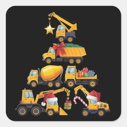 Weihnachtsbagger-Bau-LKW-Baum Quadratischer Aufkleber (Vorderseite)