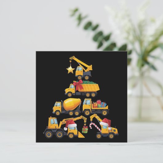 Weihnachtsbagger Baustellenwagen Baum Feiertagskarte (Stehend Vorderseite)