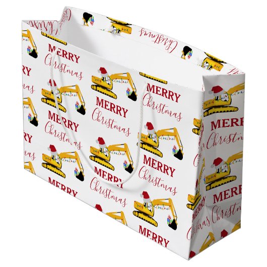 Weihnachtsbagger Große Geschenktüte (Rückseite Schrägansicht)