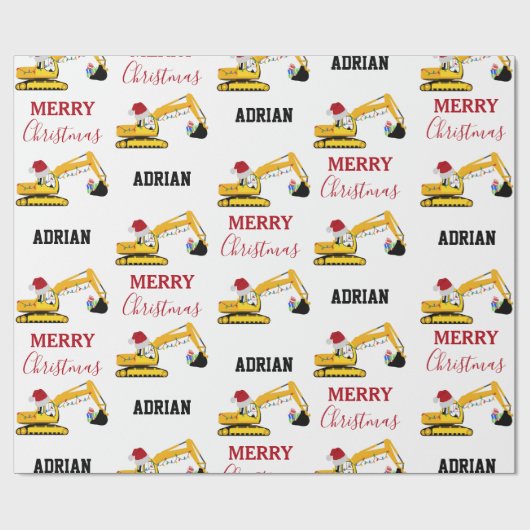 Weihnachtsbagger Individuelle Name Geschenkpapier (Flach)