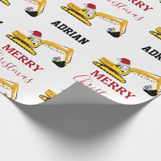Weihnachtsbagger Individuelle Name Geschenkpapier (Ecke)