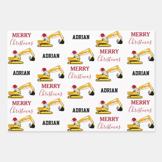 Weihnachtsbagger Individuelle Name Geschenkpapier Set (Vorderseite 2)