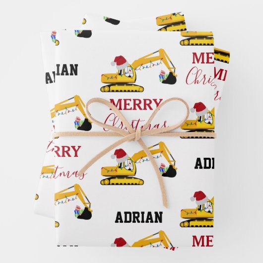 Weihnachtsbagger Individuelle Name Geschenkpapier Set (Beispiel)