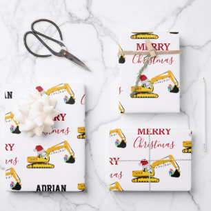Weihnachtsbagger Individuelle Name Geschenkpapier Set