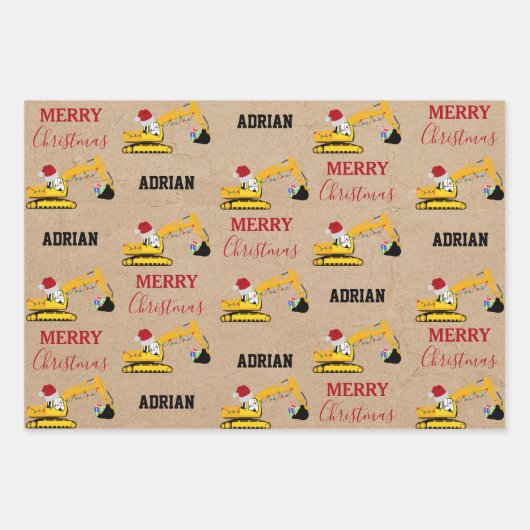 Weihnachtsbagger Individuelle Name Geschenkpapier Set (Vorderseite 2)