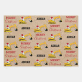 Weihnachtsbagger Individuelle Name Geschenkpapier Set (Vorderseite)