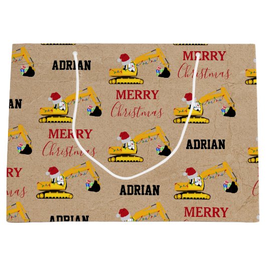 Weihnachtsbagger Individuelle Name Große Geschenktüte (Vorderseite)