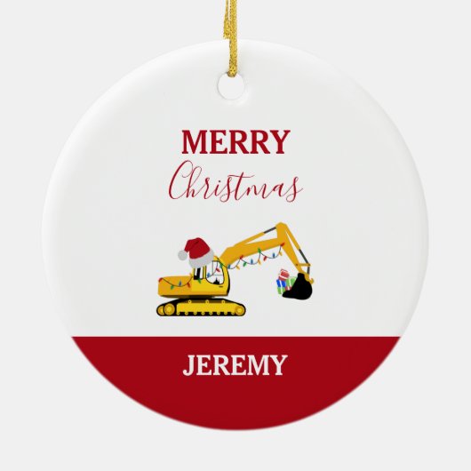 Weihnachtsbagger Keramik Ornament (Hinten)