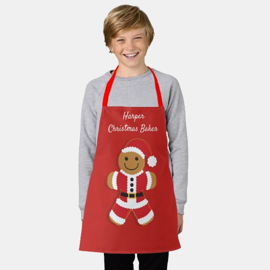 Weihnachtsbaker Name Red Santa Gingerbrot Mann Schürze (Getragen)