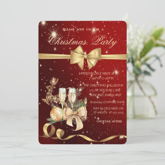 Weihnachtsball, Bow, Reindeer Weihnachtsgebäck Par Einladung (Stehend Vorderseite)