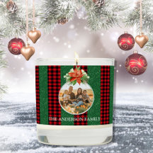 Weihnachtsball-Foto Rot und Grün Karierter Name