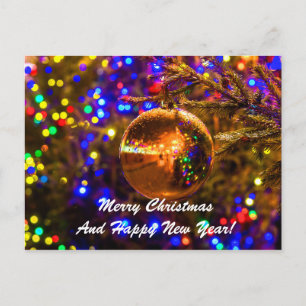 Weihnachtsball Gelbe Illumination Feiertagspostkarte