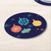 Weihnachtsball Grün Gelb Vintag Runder Pappuntersetzer (Angewinkelt)