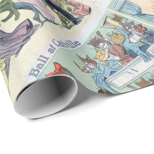 Weihnachtsball in Catville, Louis Wain Geschenkpapier (Rolleneckpunkt)