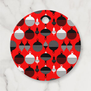 Weihnachtsball in Rot und Schwarz Retro Geschenkanhänger