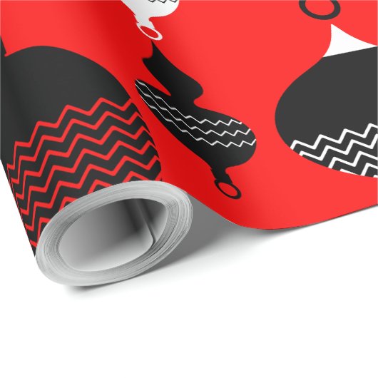 Weihnachtsball in Rot und Schwarz Retro Geschenkpapier (Rolleneckpunkt)