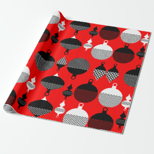 Weihnachtsball in Rot und Schwarz Retro Geschenkpapier