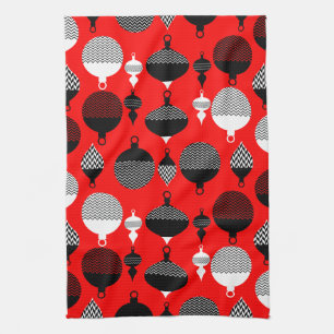 Weihnachtsball in Rot und Schwarz Retro Geschirrtuch