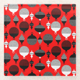 Weihnachtsball in Rot und Schwarz Retro Glasuntersetzer