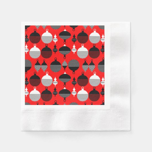 Weihnachtsball in Rot und Schwarz Retro Serviette (Vorderseite)