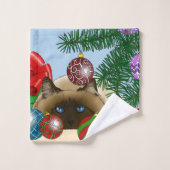 Weihnachtsball-Katze Badhandtuch Set (Waschlappen)